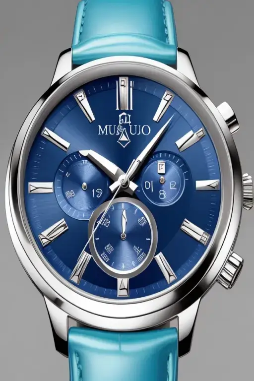 Reloj azul con detalles dorados con manecillas plateadas